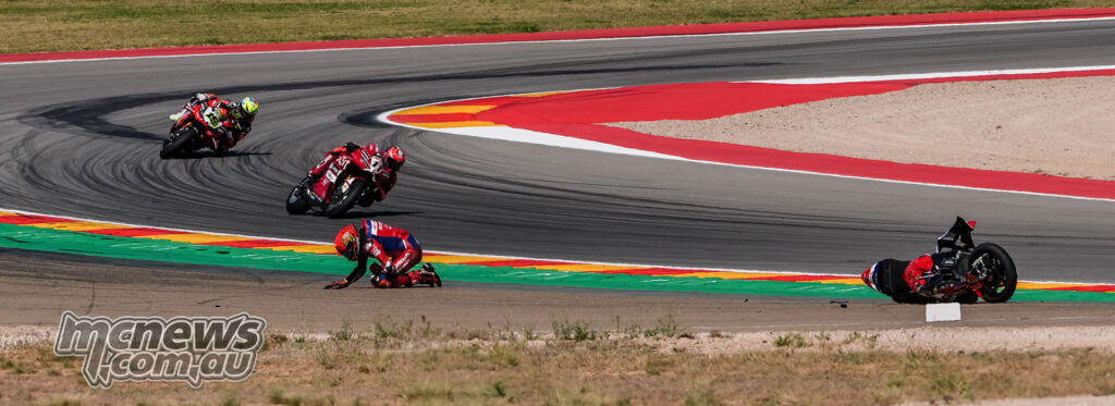 Jake Dixon after crashing his Honda CBR1000RR-R SP during WorldSBK practice at Aragon.