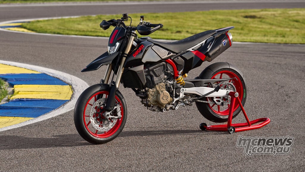 Ducati Hypermotard 698 Mono Nera parked beside a track ripple strip