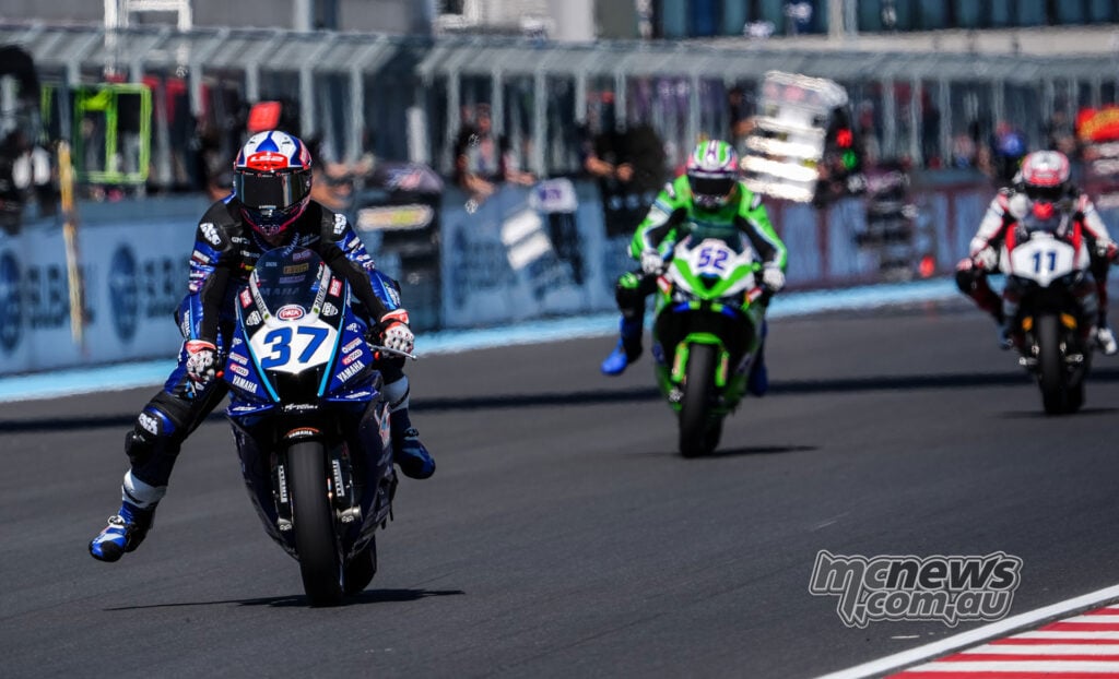 Roberto Garcia, Jeremy Alcoba and Matteo Ferrari battle during WorldSSP Race Two at Balaton Park.