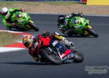 Olly Simpson leading Hayden Nelson and Tom Edwards in Race One.