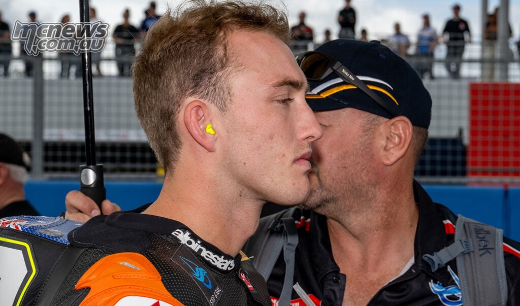 Harrison Voight with crew chief Jamie Stauffer on the grid before Race One.