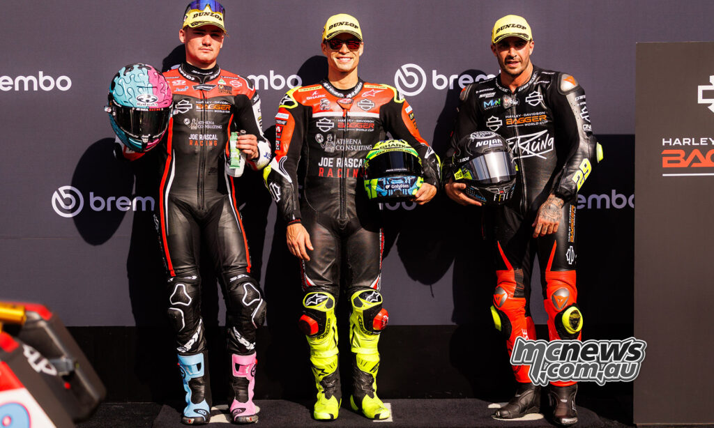 Eric Granado, Archie McDonald and Andrea Iannone after Bagger World Cup qualifying at Mugello.
