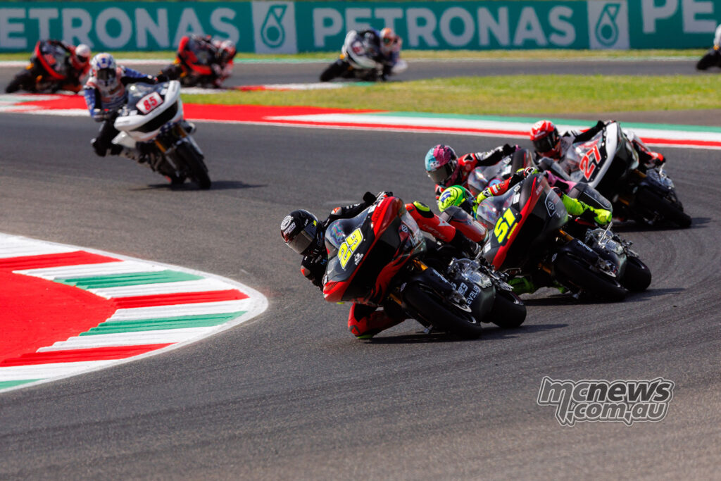 Andrea Iannone leading Eric Granado, Archie McDonald, Filippo Rovelli and Jake Lewis at Mugello.