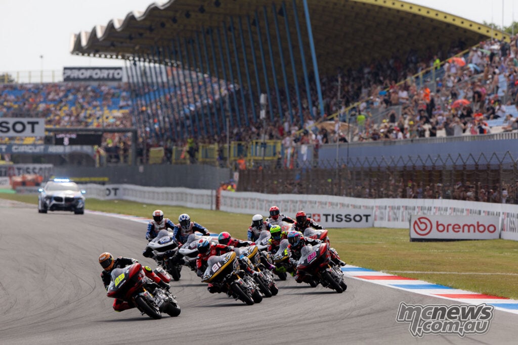 Andrea Iannone leading the Harley-Davidson Bagger World Cup field at TT Circuit Assen.