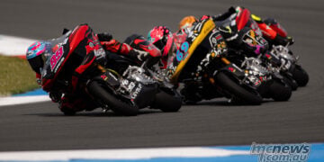 Oscar Gutiérrez leading Archie McDonald and the chasing Bagger World Cup riders at Assen.