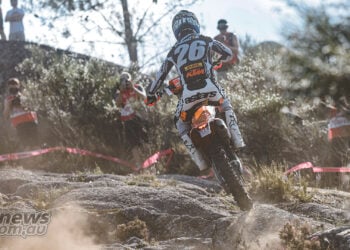 Josep Garcia climbs through a rocky section on his KTM during the 2026 EnduroGP round in Fafe, Portugal.