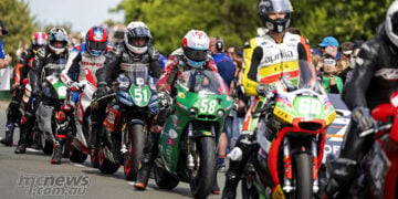 Riders and Sportbike TT machines line up before the start of the 2026 Carole Nash Sportbike TT.