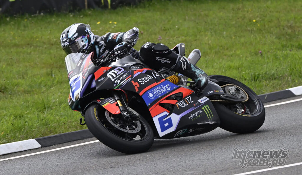 Michael Dunlop on the MD Racing Ducati Panigale V2 during his winning Supersport TT Race 1 ride.