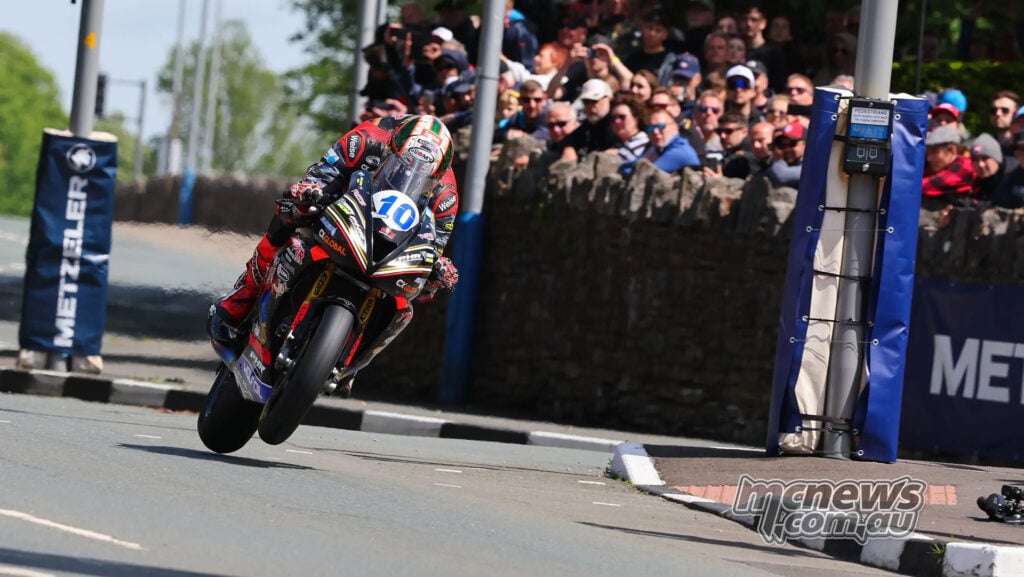 Peter Hickman rides the Trooper Triumph during the 2026 Monster Energy Supersport TT Race Two.
