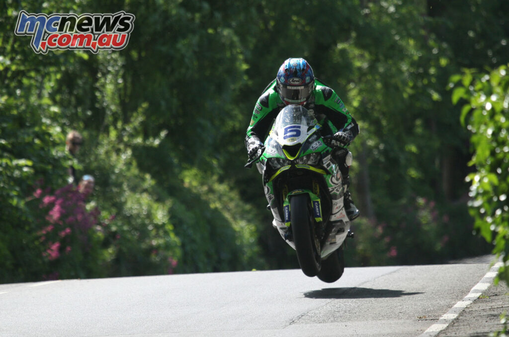 Davo Johnson riding the CD Racing Kawasaki 636 during the 2026 Supersport TT.