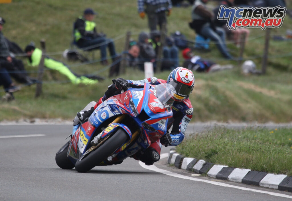 Josh Brookes riding the DAO Racing Honda Fireblade during Superstock practice at the 2026 Isle of Man TT.