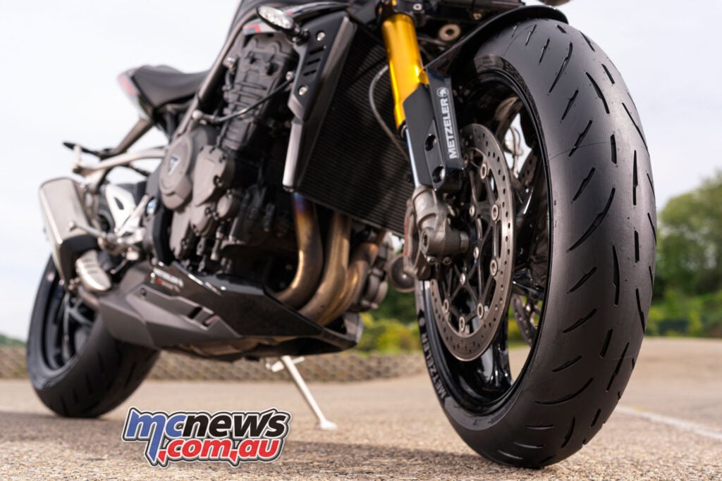 Metzeler Sportec 01 front tyre fitted to a naked sportsbike