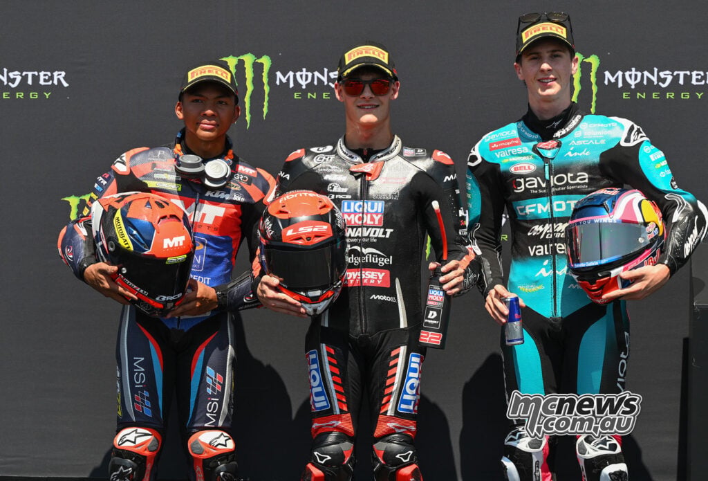 Moto3 front row qualifiers David Almansa, Hakim Danish and Maximo Quiles at Brno