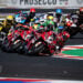 WorldSBK Race 1 field starting at Misano with Ducati riders at the front of the grid.