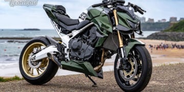 Honda CB750 Hornet Mugen custom by Mototrofa in green and gold streetfighter trim
