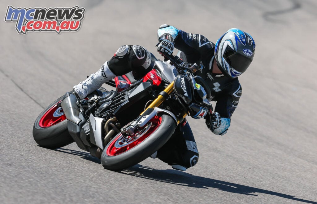 2026 Triumph Street Triple 765 RX cornering on track