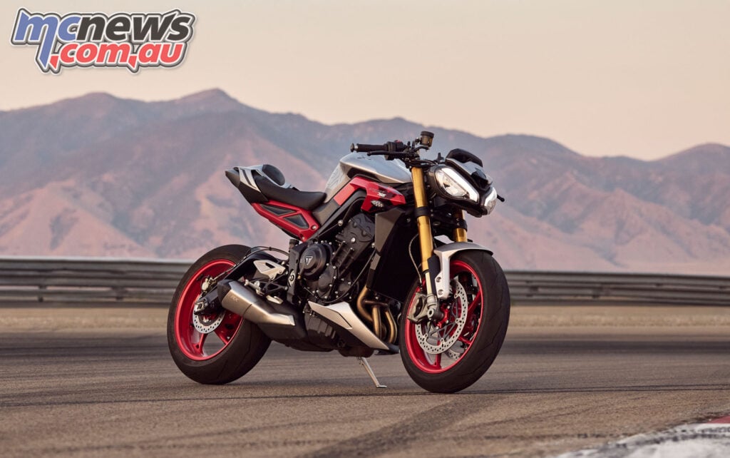 2026 Triumph Street Triple 765 RX in Matte Aluminium Silver with red wheels