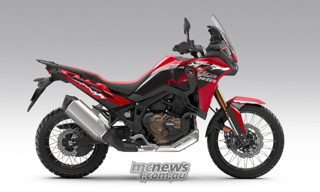 The Grand Prix Red 2026 Honda Africa Twin ES DCT is shown in profile on the right.