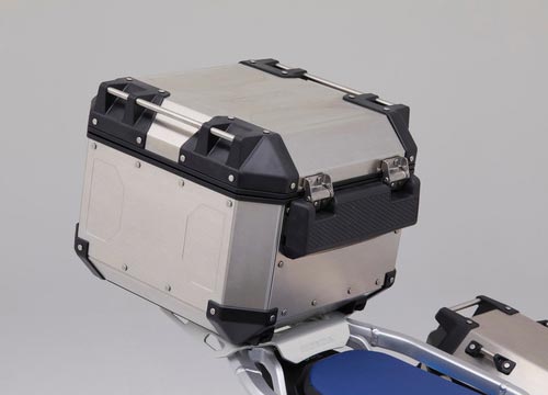 The Honda 42-litre aluminum top box is mounted at the rear of the Africa Twin.