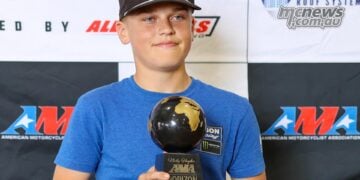 Australian racer Sam Drane holds the 2026 Nicky Hayden AMA Flat Track Horizon Award.