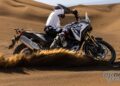 VOGE DS800X Rally adventure bike sliding through sand dunes.