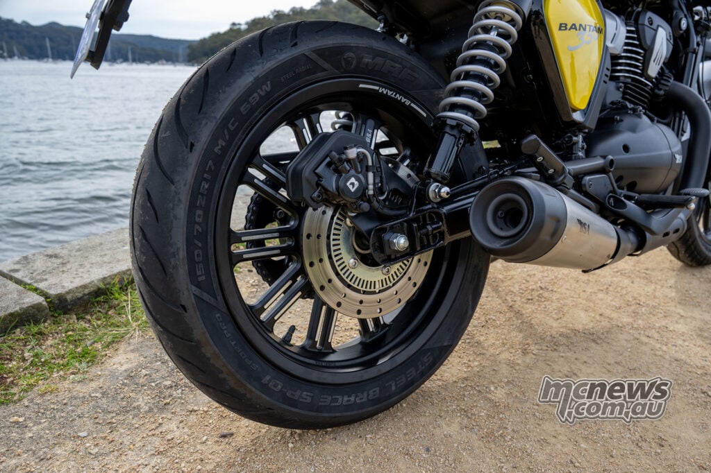 Machined cast alloy wheel on the BSA Bantam 350