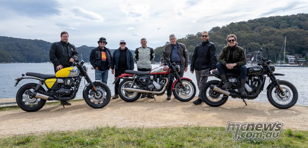 Australian motorcycle media with the BSA Gold Star 650, Bantam 350 and Scrambler 650 at the 2026 launch