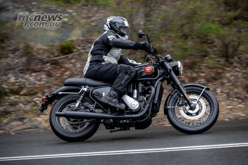 Trev riding a black BSA Gold Star 650 on the Australian launch