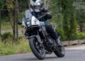 Trevor Hedge cornering a white 2026 Honda NX500 on a sealed road