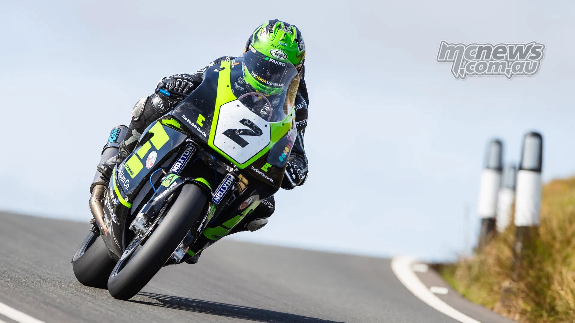 Mike Browne crests a rise on his number two Kawasaki during Classic TT qualifying