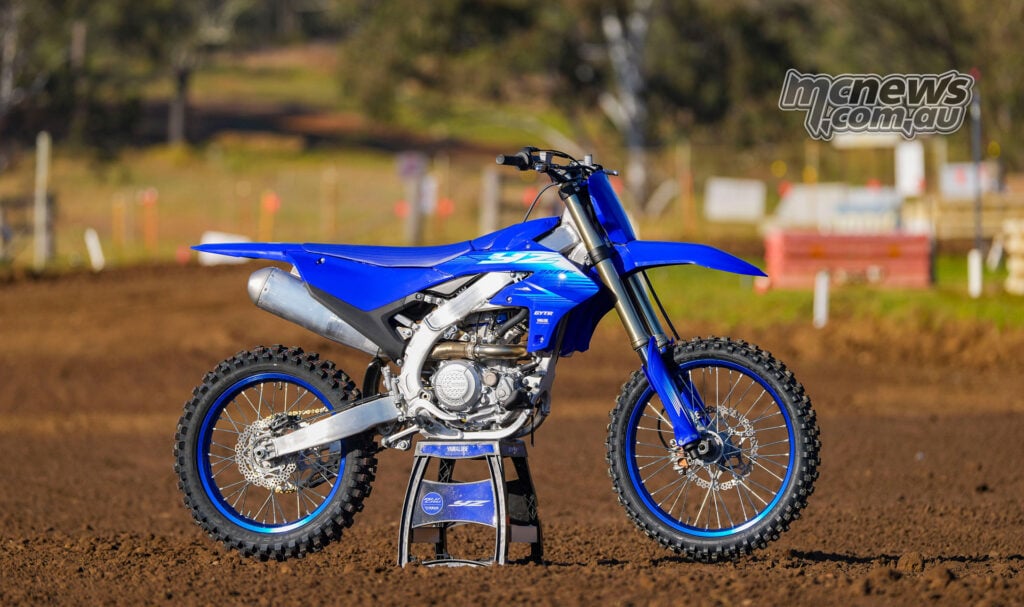 2027 Yamaha YZ250F Team Yamaha Blue model in side profile at Queensland Moto Park