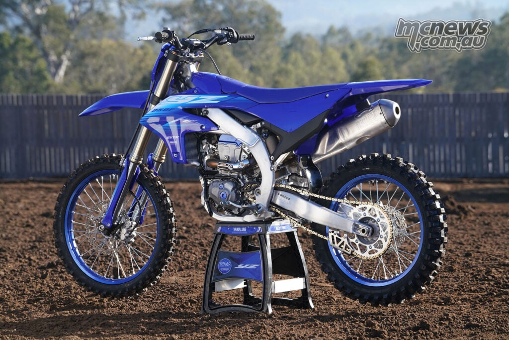 2027 Yamaha YZ250F Team Yamaha Blue model shown in full left-side profile