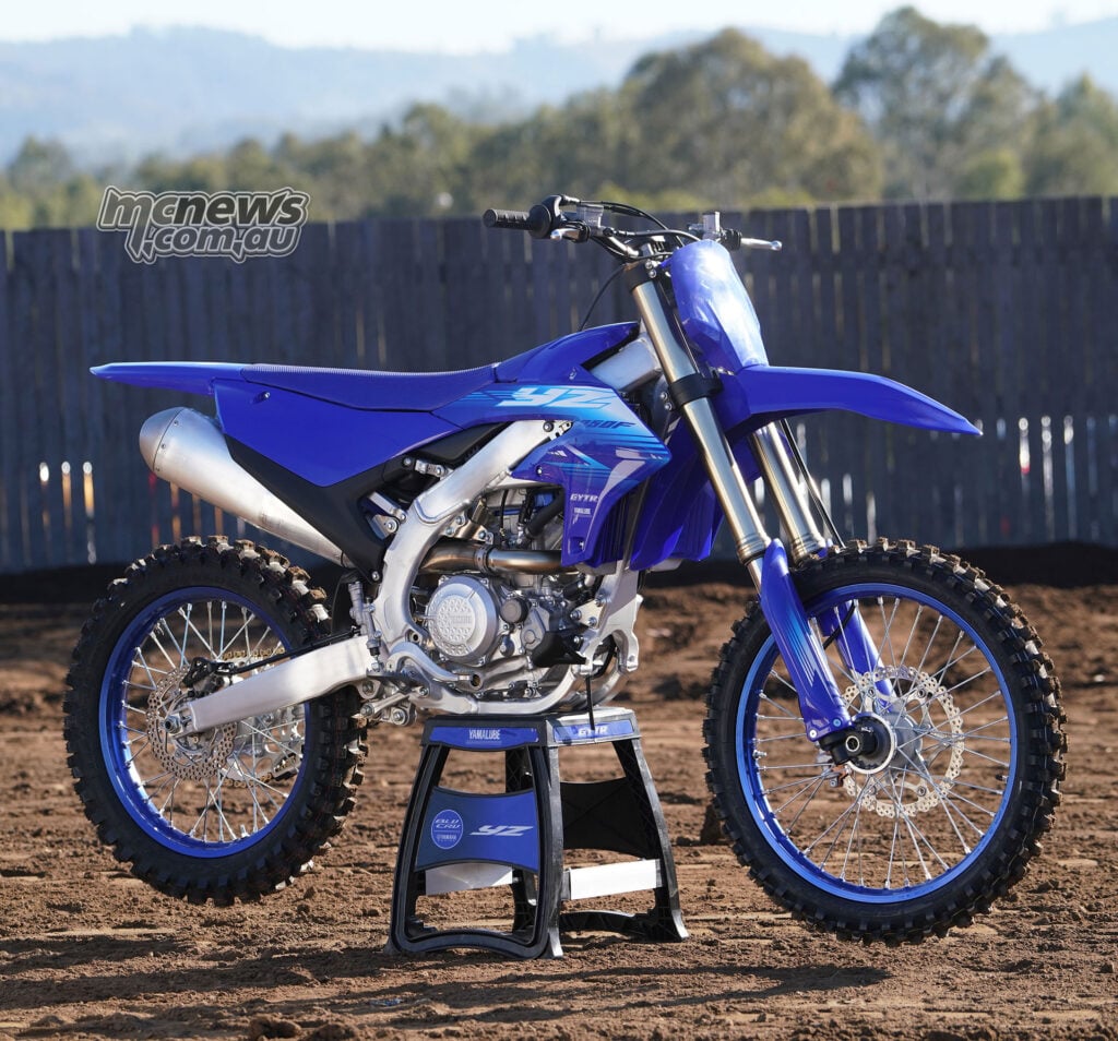 2027 Yamaha YZ250F Team Yamaha Blue model in right-side three-quarter profile