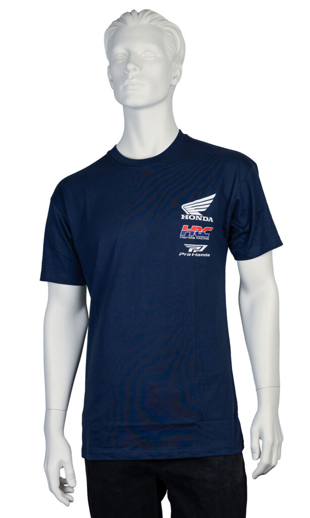 Navy Honda Stacked Logo T-Shirt displayed on a mannequin