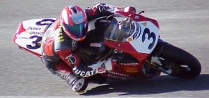 Steve Martin leans his number 3 Ducati into a corner at Wanneroo during the 1999 Australian road racing season.