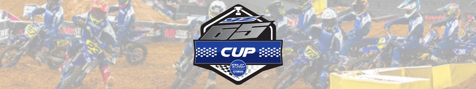 Wide Yamaha BLU CRU YZ65 Cup graphic featuring young motocross riders and the event logo