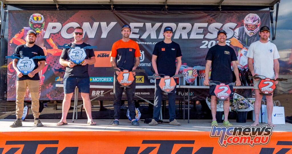 The podium (left to right) Blake Klansjeck, Scott Hewitt, Daniel Milner, Jackson Versteegen, Dean Porter, Austin Styles - Image by Gordon Pettigrew, True Spirit Photos