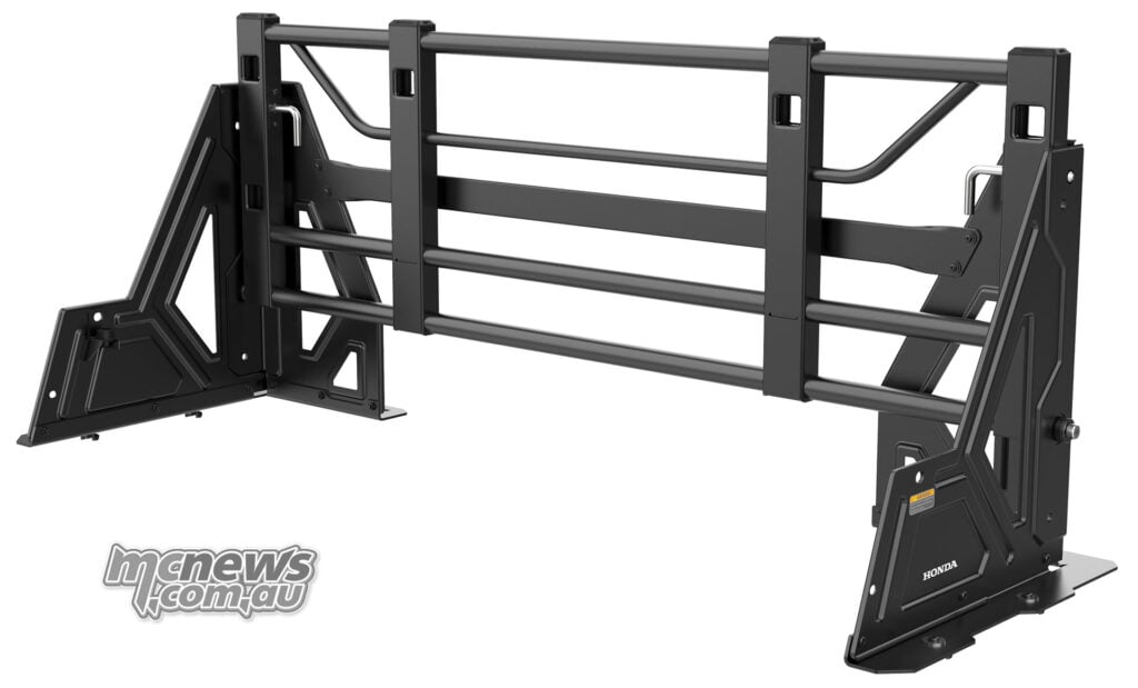 Black Honda Pro-Connect Headache Rack accessory for the Pioneer SXS1000 cargo bed