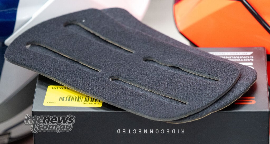 Two long slotted Shoei PFS crown pads prescribed for Trev’s GT-Air 3.