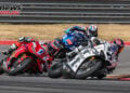 Cameron Petersen on the white number 45 Ducati ahead of Cameron Beaubier and Bobby Fong at COTA.