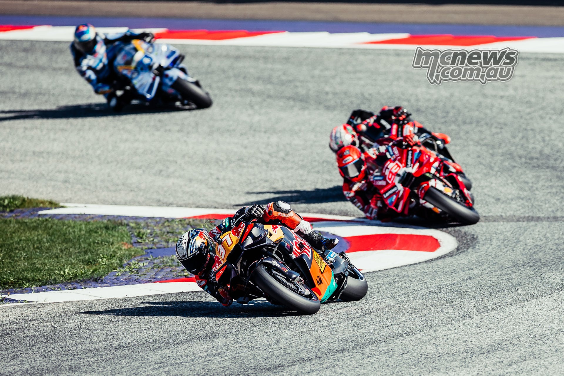 Pedro Acosta leads Marc Marquez, Marco Bezzecchi and Alex Marquez through a Red Bull Ring corner.