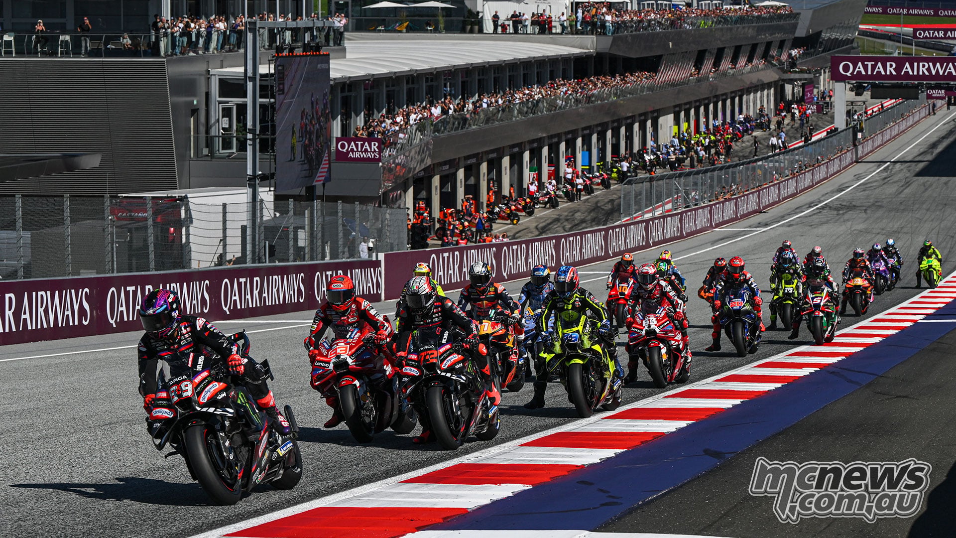 Jorge Martin leads the MotoGP field away at the Red Bull Ring.