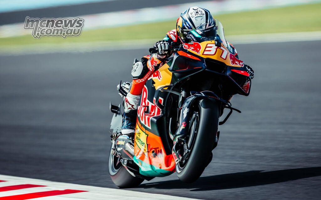 Pedro Acosta on the Red Bull KTM RC16 during Friday MotoGP Practice at Motegi.