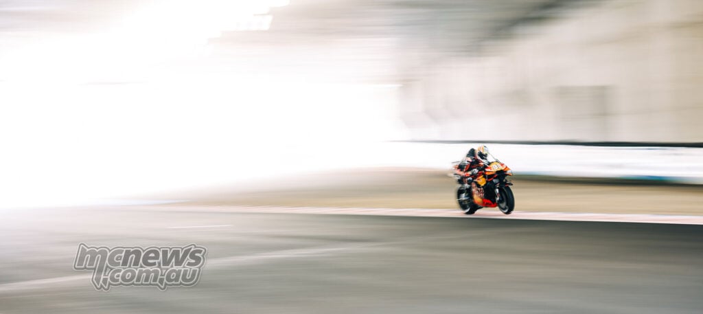 Brad Binder riding the Red Bull KTM through the tunnel during Friday MotoGP Practice at Motegi.