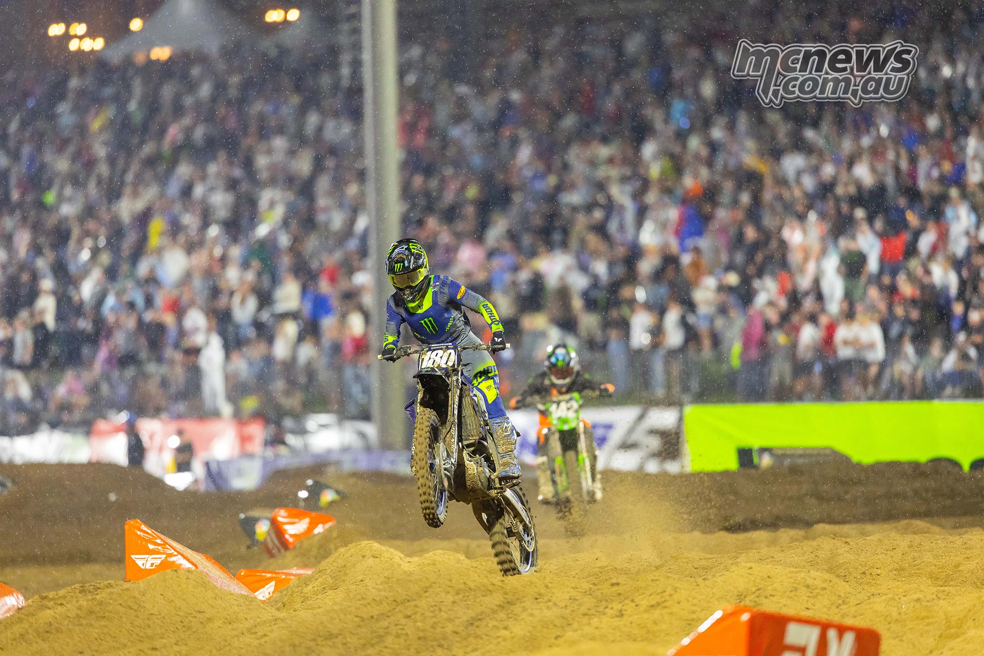 Landen Gordon on the number 180 Yamaha leads Cameron McAdoo on the number 142 Kawasaki.