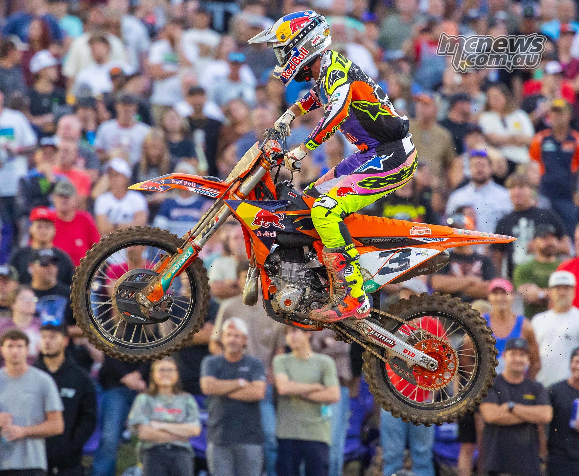 Eli Tomac rides his number 3 KTM at Thunder Ridge Nature Arena.