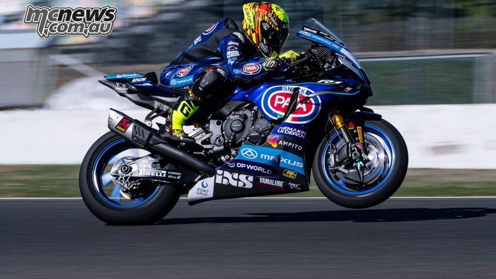 Andrea Locatelli rides the blue number 55 Pata Maxus Yamaha during Friday practice at Magny-Cours.