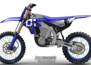 2026 Yamaha YE-01 electric motocross prototype left-side profile showing power unit and chassis