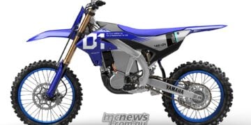 2026 Yamaha YE-01 electric motocross prototype left-side profile showing power unit and chassis