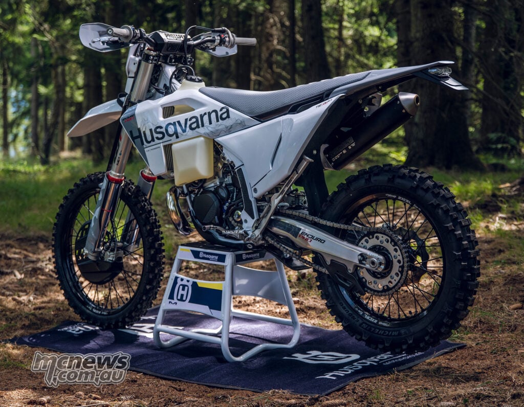 2027 Husqvarna FE 350 Pro four-stroke enduro motorcycle in forest setting